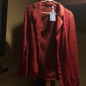Red checkered blazer with button